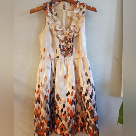 Kate Spade Champagne Lucille Ruffle Neckline Silk Flowy V Neck Classic Dress - Picture 2 of 5